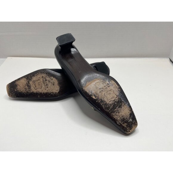 Stuart Weitzman Square Toe Leather Kitten Heel Bow Shoes Pump‎ Size 6.5 Black - Picture 8 of 9